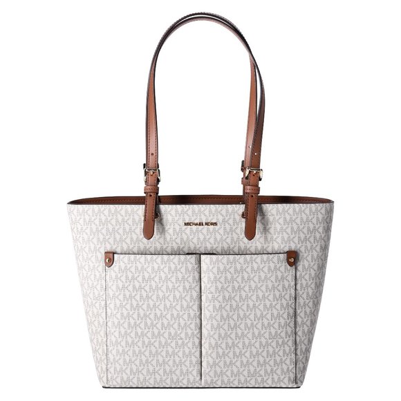 Michael Kors Jet Set Travel Medium Double Pocket Tote Vegan Leather Vanilla MK - Picture 3 of 9